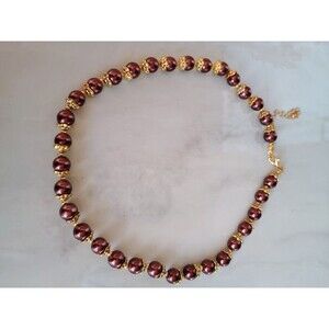 Maroon Faux Pearl And Gold Tone Bead Spacer Necklace From 1900